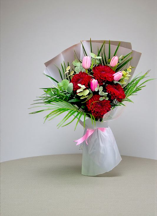 Romantic Duo Bouquet Bordo Anastasia ve Pembe Lale Buketi