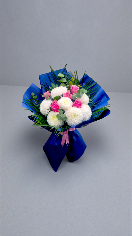 Pembe Gül & Beyaz Anastasia Buketi