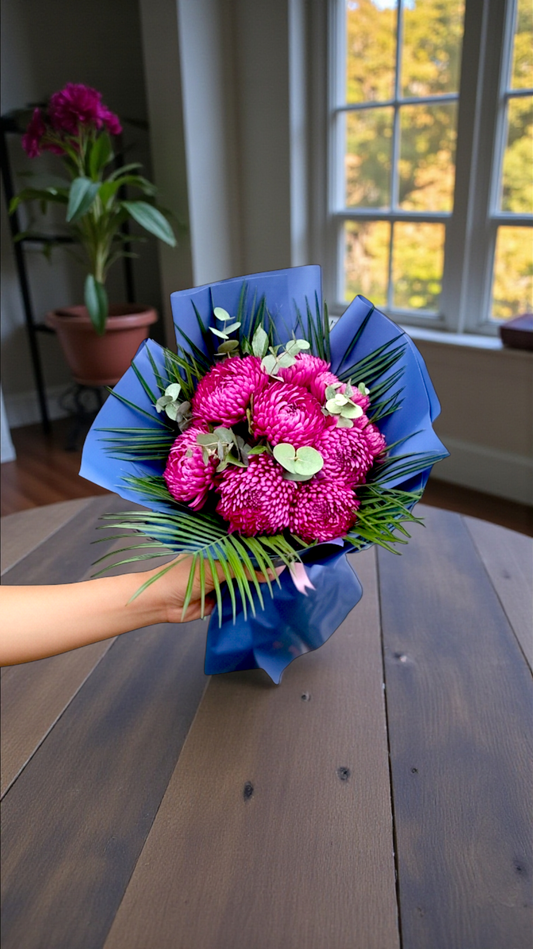 Fuchsia Chrysanthemum Bouquet Fuşya Krizantem Buketi