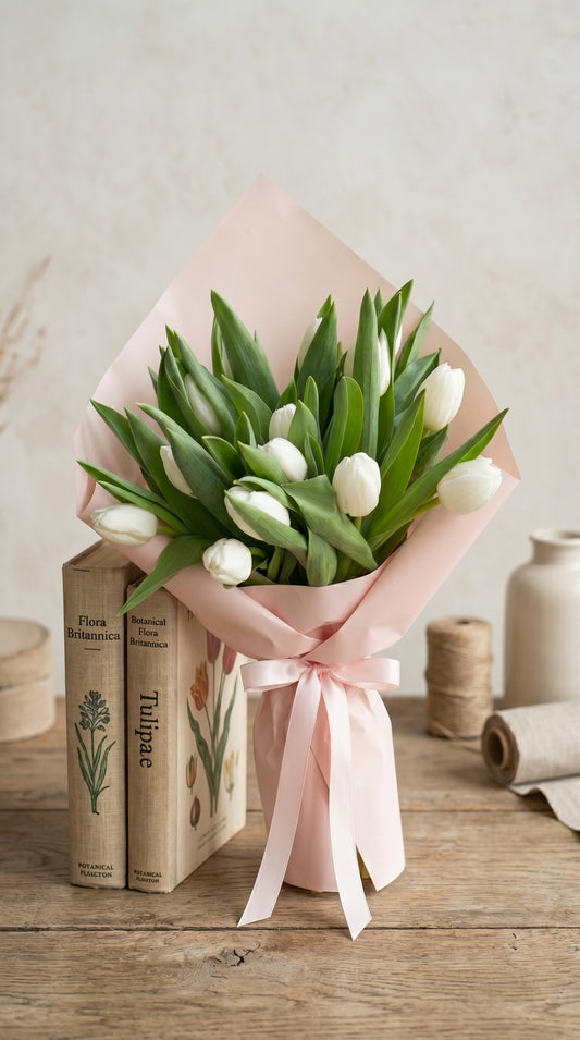 Pure White Tulip Beyaz Lale Buketi