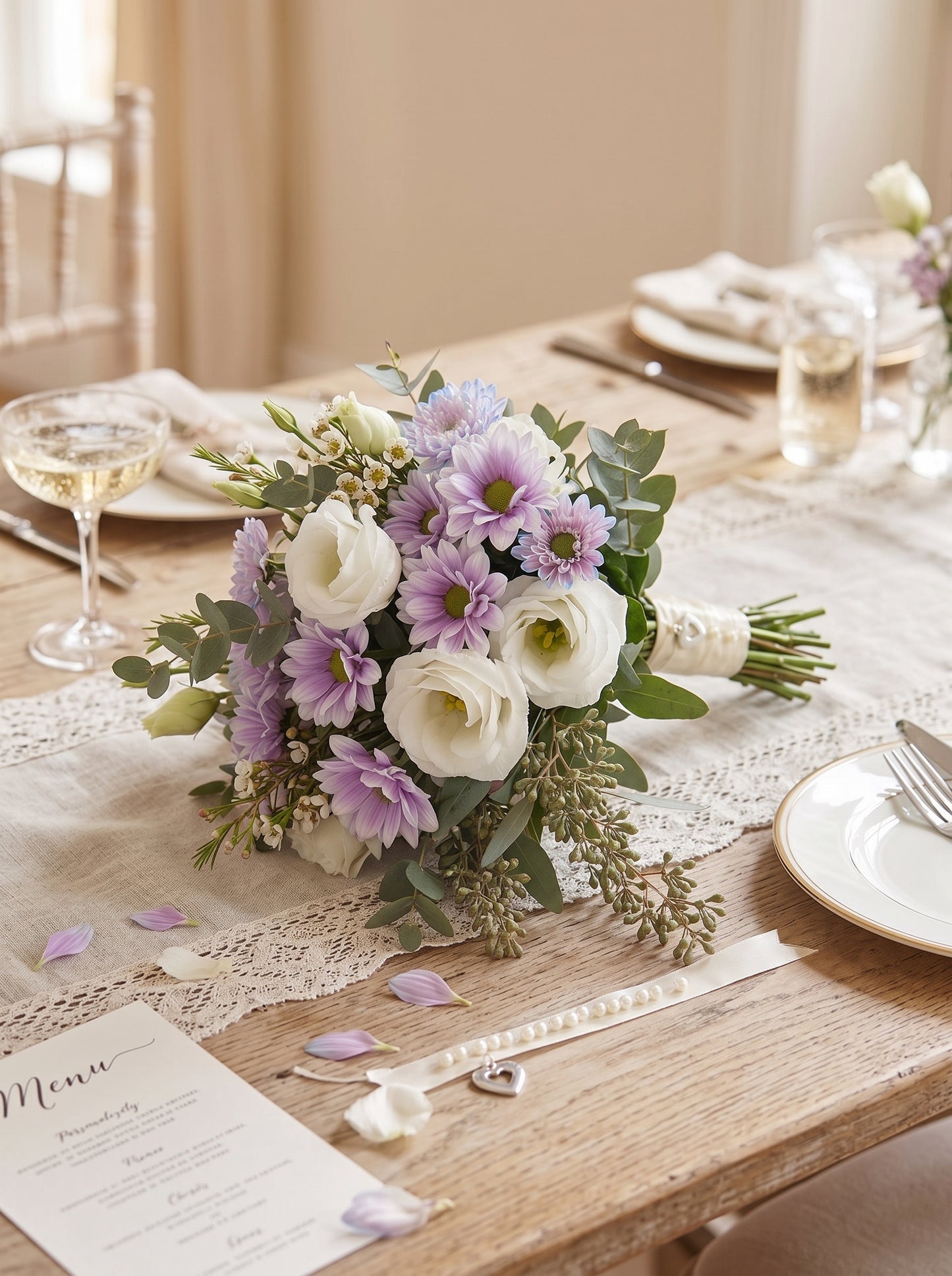 Lavender Whisper Elegance Lisyantus ve Anastasia Gelin Buketi