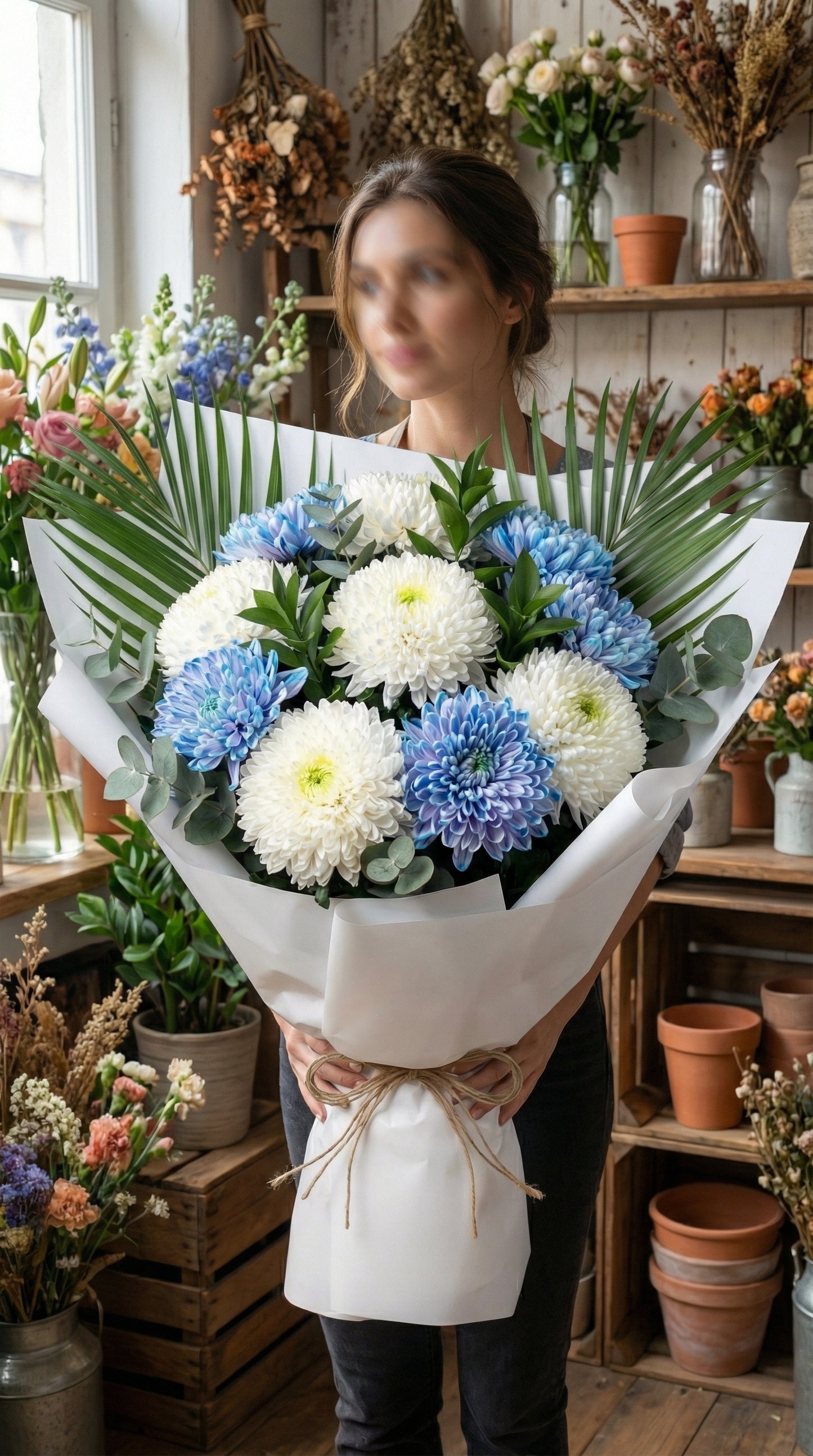 Blue Serenity Bouquet Mavi & Beyaz Anastasia Buketi