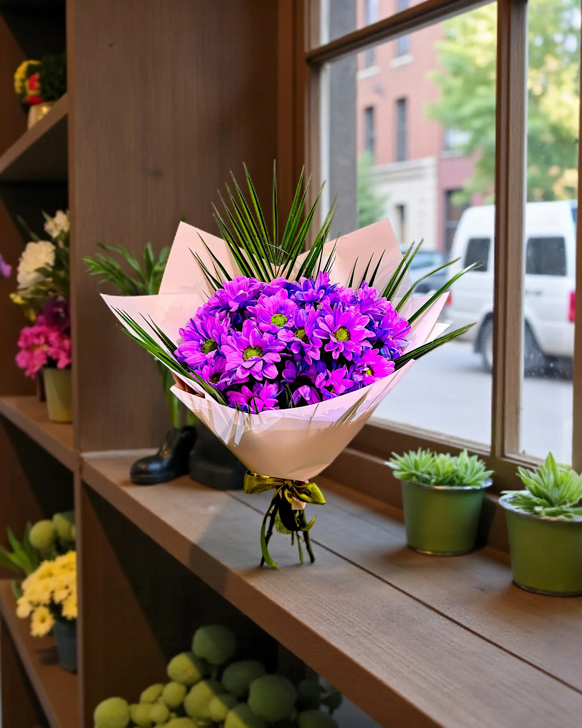 Violet Daisy Charm – Mor Papatya Zarafeti yak?n çekim – çiçek sipari?i Ankara