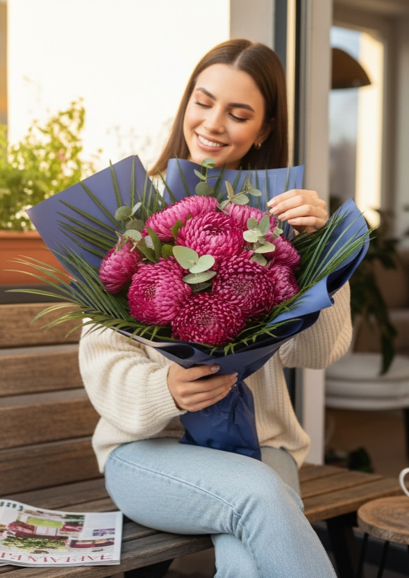 Fuchsia Chrysanthemum Bouquet Fuşya Krizantem Buketi