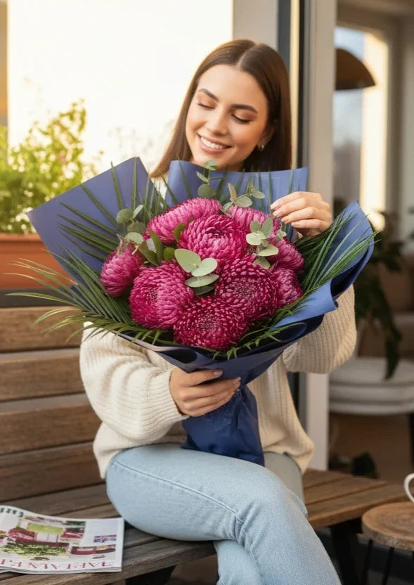 Fuchsia Chrysanthemum Bouquet Fuşya Krizantem Buketi özel tasarım