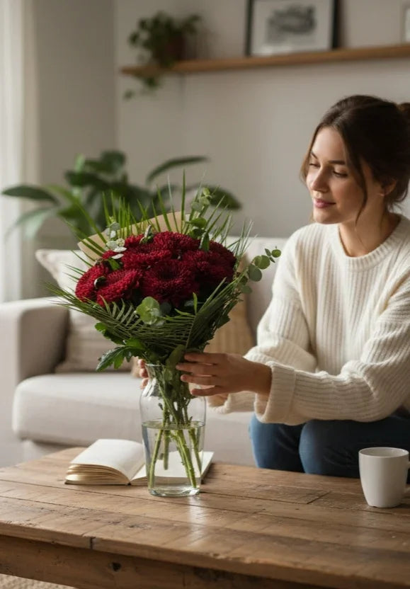 Crimson Passion Bouquet Bordo Krizantem Buketi özel tasarım