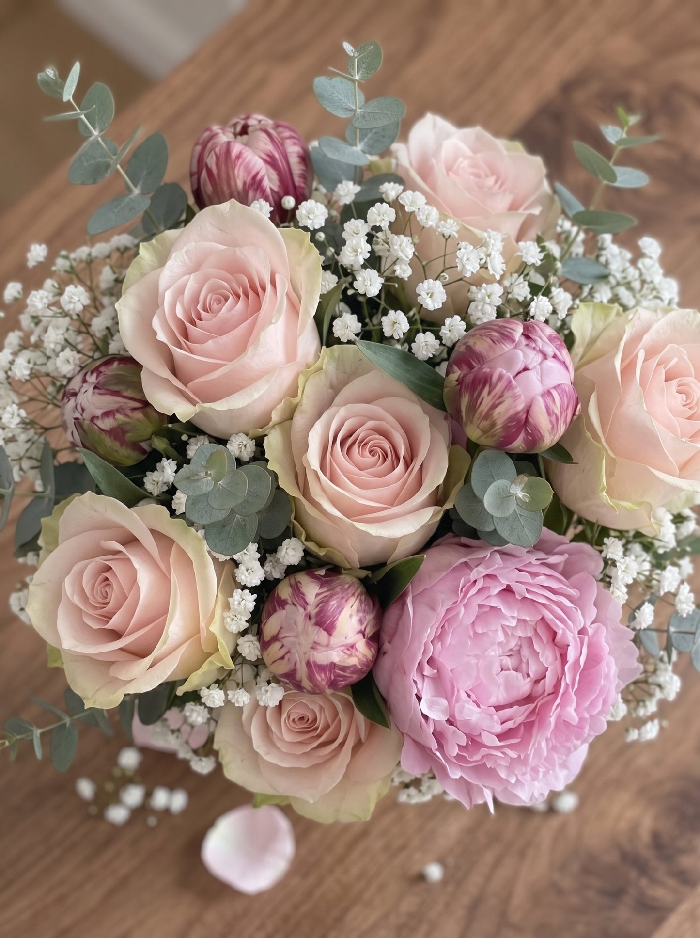 Royal Blush Peony Premium Şakayık ve Pembe Gül Gelin Buketi