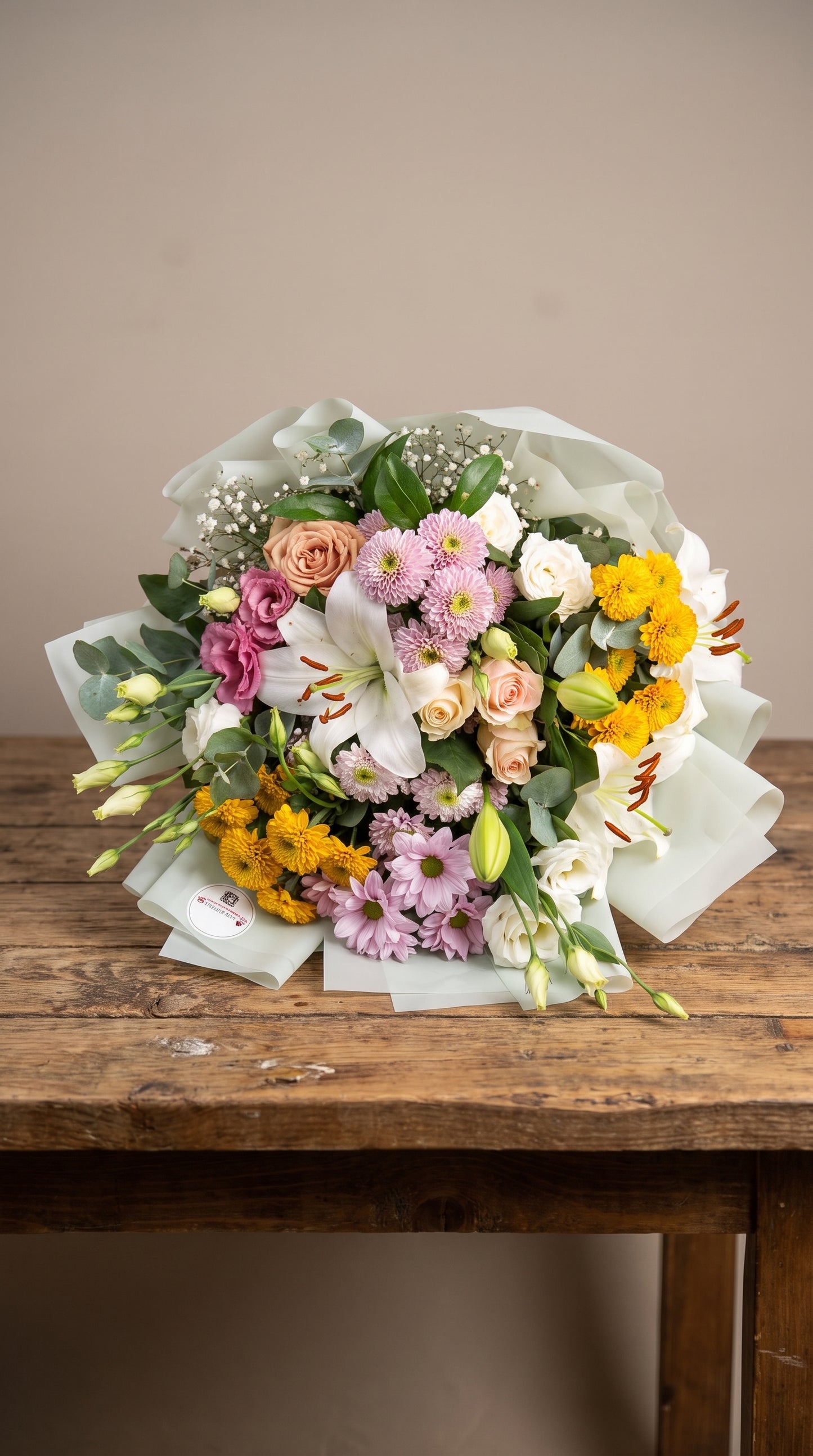 Pastel Blossom Luxe Lilyum, Gül ve Lisyantus Premium Buketi