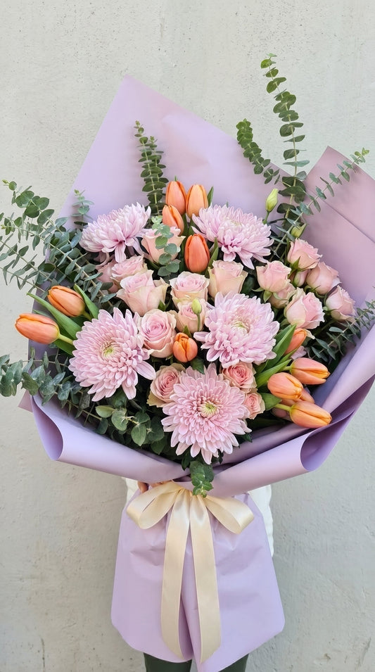 Spring Blush Harmony – Pembe Gül &amp; Anastasia &amp; Lale Bahar Buketi