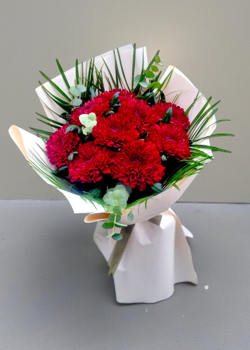 Crimson Passion Bouquet Bordo Krizantem Buketi