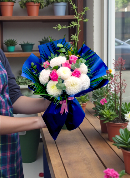 Pembe Gül & Beyaz Anastasia Buketi