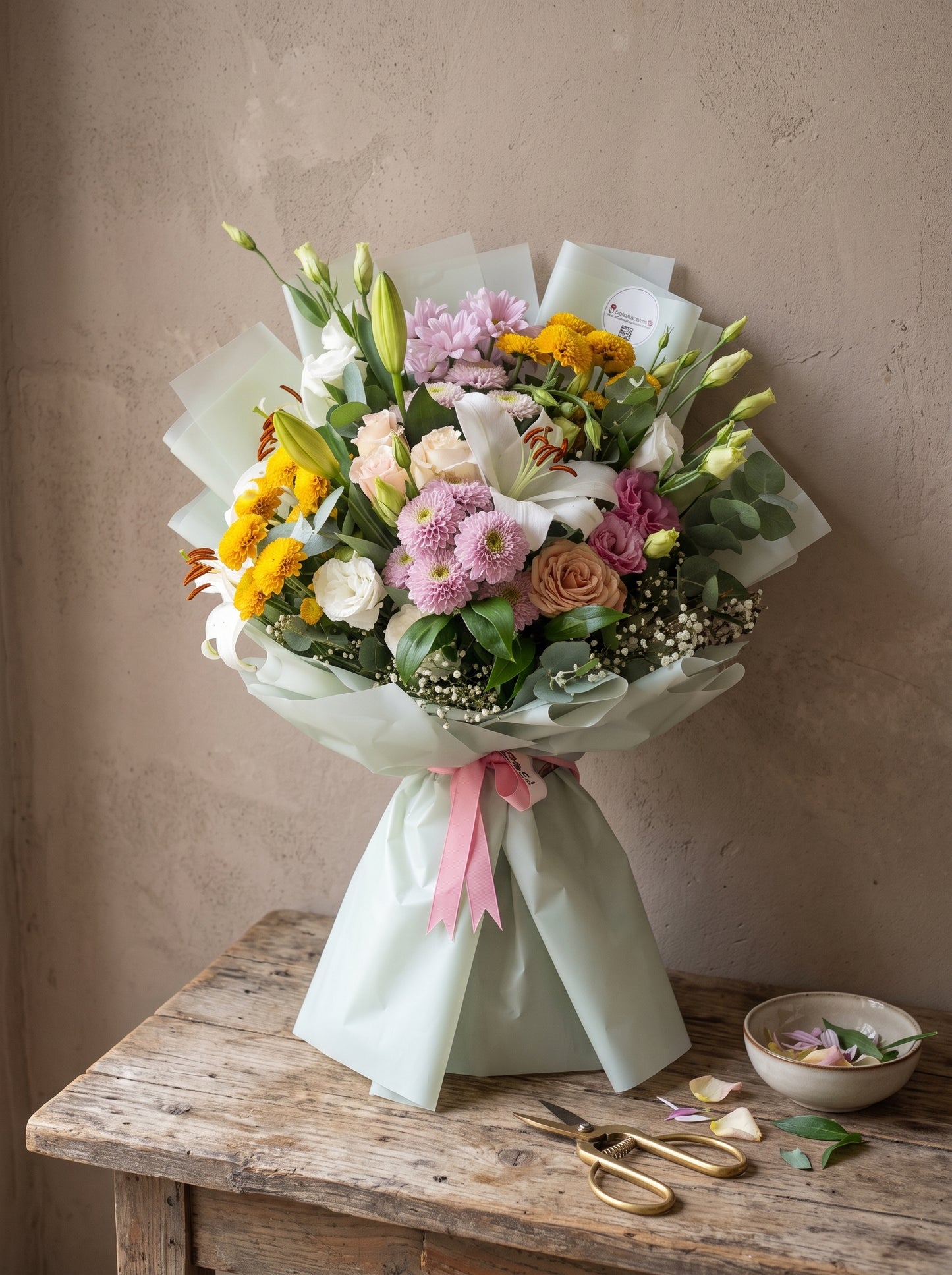 Pastel Blossom Luxe  Lilyum, Gül ve Lisyantus Premium Buketi