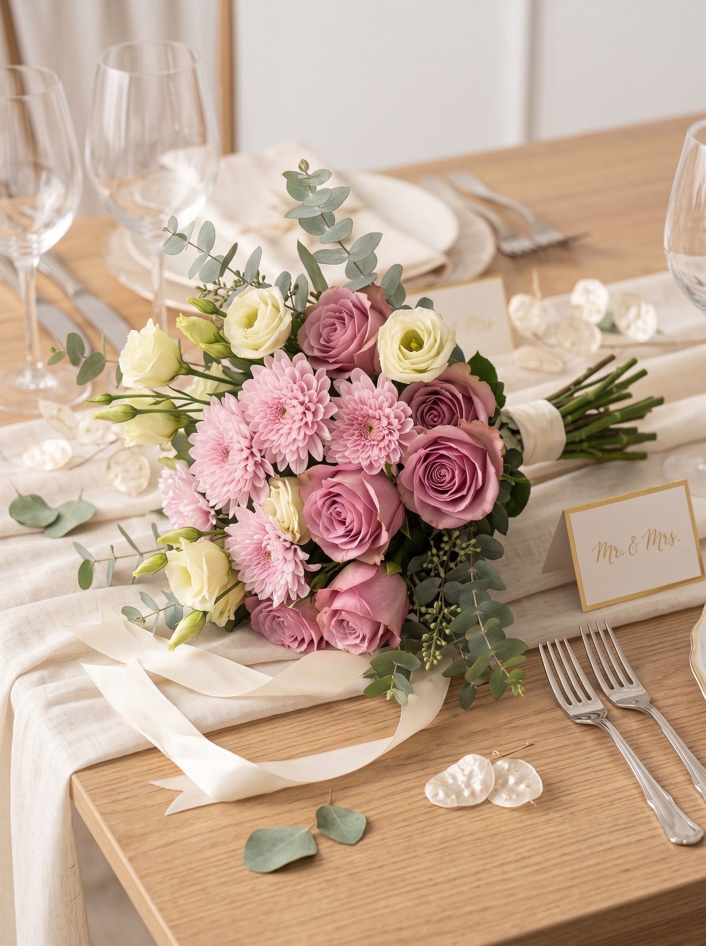 Blush Wedding Grace  Pembe Gül ve Lisyantus Gelin Buketi