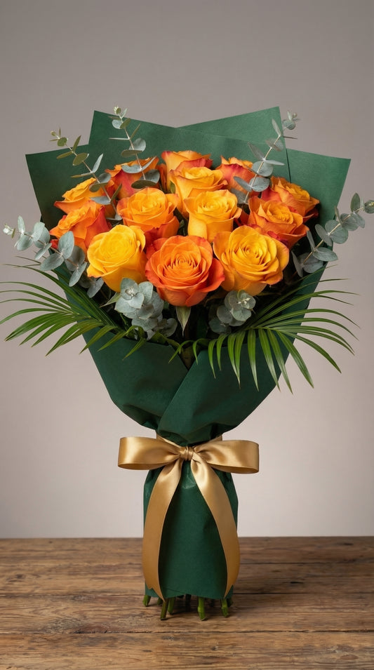 Golden Sunset Roses 13 Adet Turuncu Gül Buketi