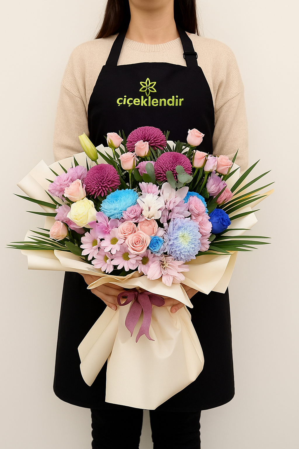 Pastel Harmony Kasımpatı,Lilyum ve Ekvator Gülleri Buketi