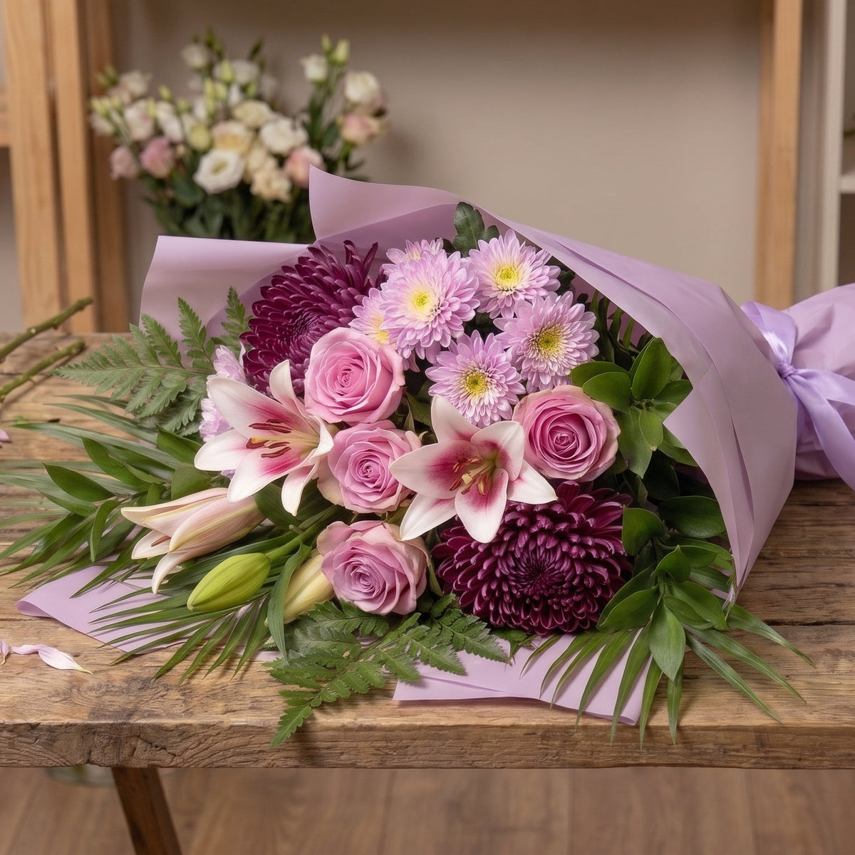 Royal Blush Harmony Gül, Lilyum & Bigoudi Anastasia Buketi