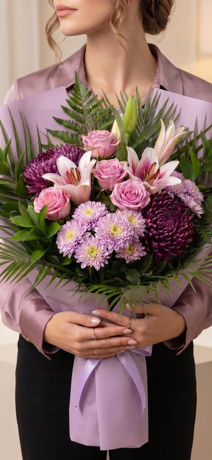 Royal Blush Harmony Gül, Lilyum & Bigoudi Anastasia Buketi