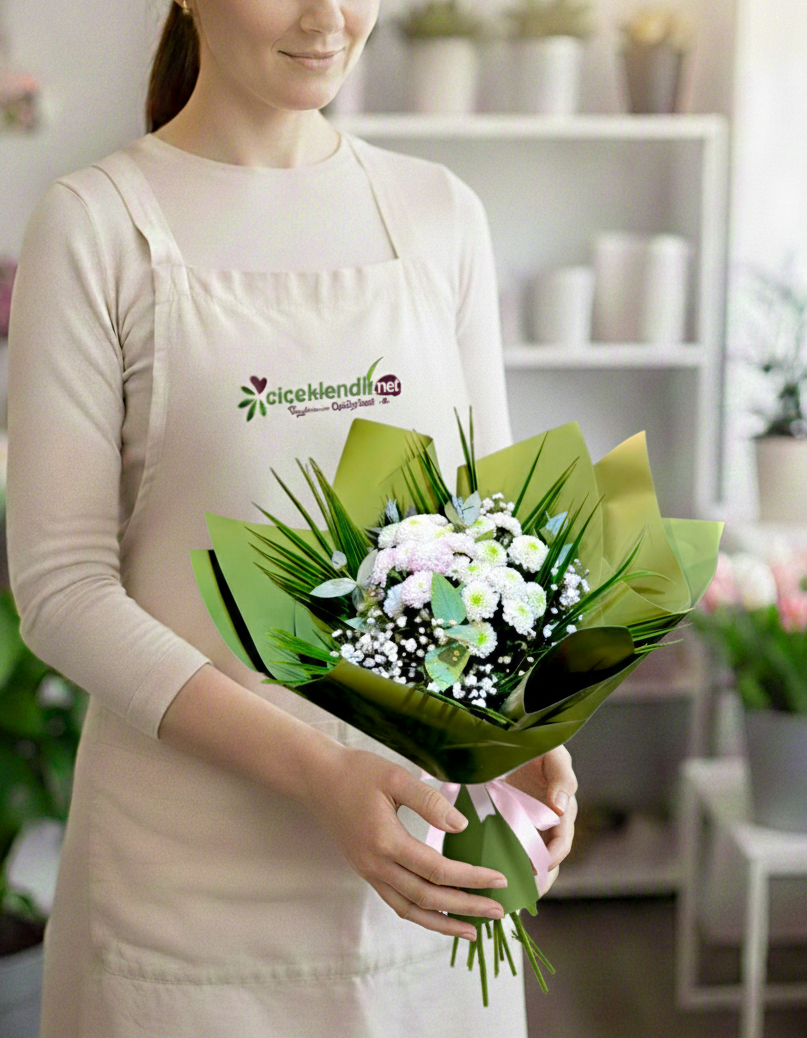 Snowy Blossom  Beyaz Çiçek Kasımpatı Buketi
