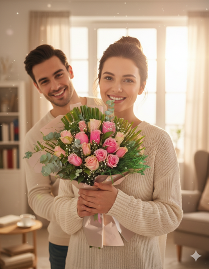 Blush Serenity Roses Pembe Gül Buketi