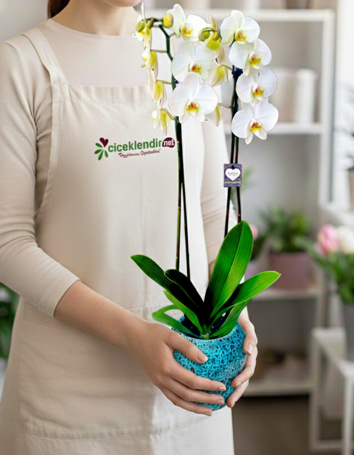 Azure Elegance Orchid Seramikte Zarafet Orkidesi - Çiçeklendir