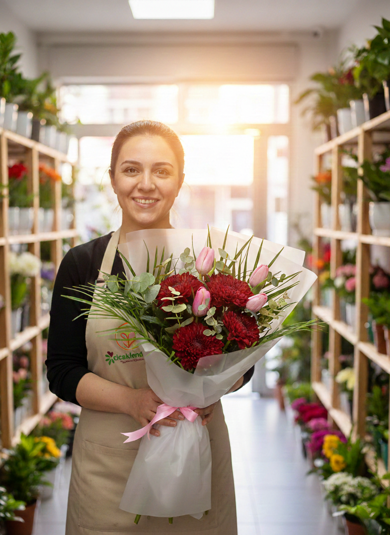 Romantic Duo Bouquet  Bordo Anastasia ve Pembe Lale Buketi
