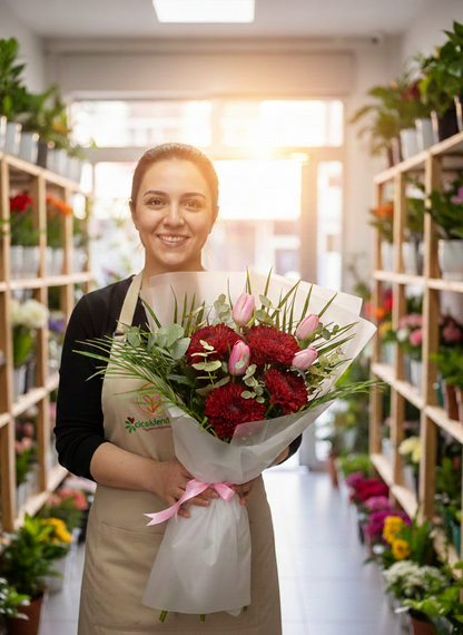 Romantic Duo Bouquet  Bordo Anastasia ve Pembe Lale Buketi