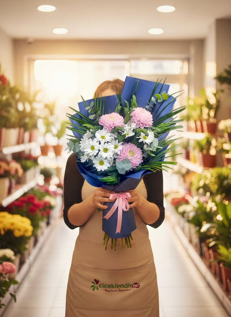 Blue Pastel Daisy & Chrysanthemum Bouquet