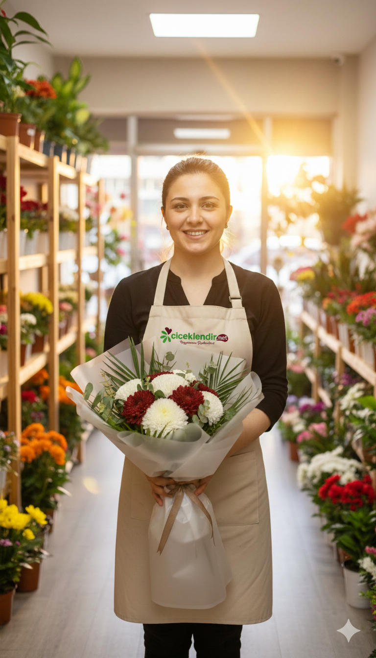 White & Burgundy Anastasia Bouquet – Beyaz ve Bordo Anastasia Buketi