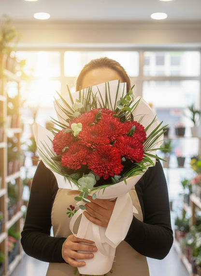 Crimson Passion Bouquet Bordo Krizantem Buketi