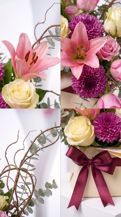 Royal Blossom Harmony Box Lilyum & Gül & Anastasia Tasarım Aranjman yakın çekim detay – Ankara çiçekçi