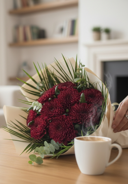 Crimson Passion Bouquet Bordo Krizantem Buketi
