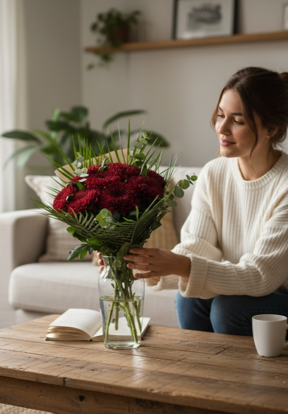 Crimson Passion Bouquet Bordo Krizantem Buketi