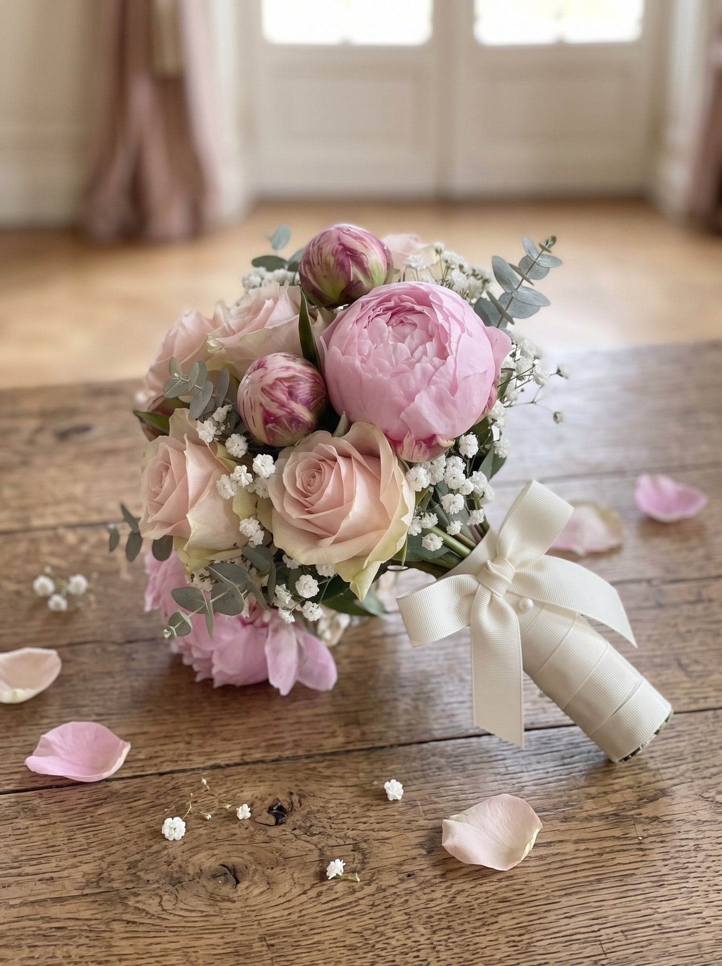 Royal Blush Peony  Premium Şakayık ve Pembe Gül Gelin Buketi