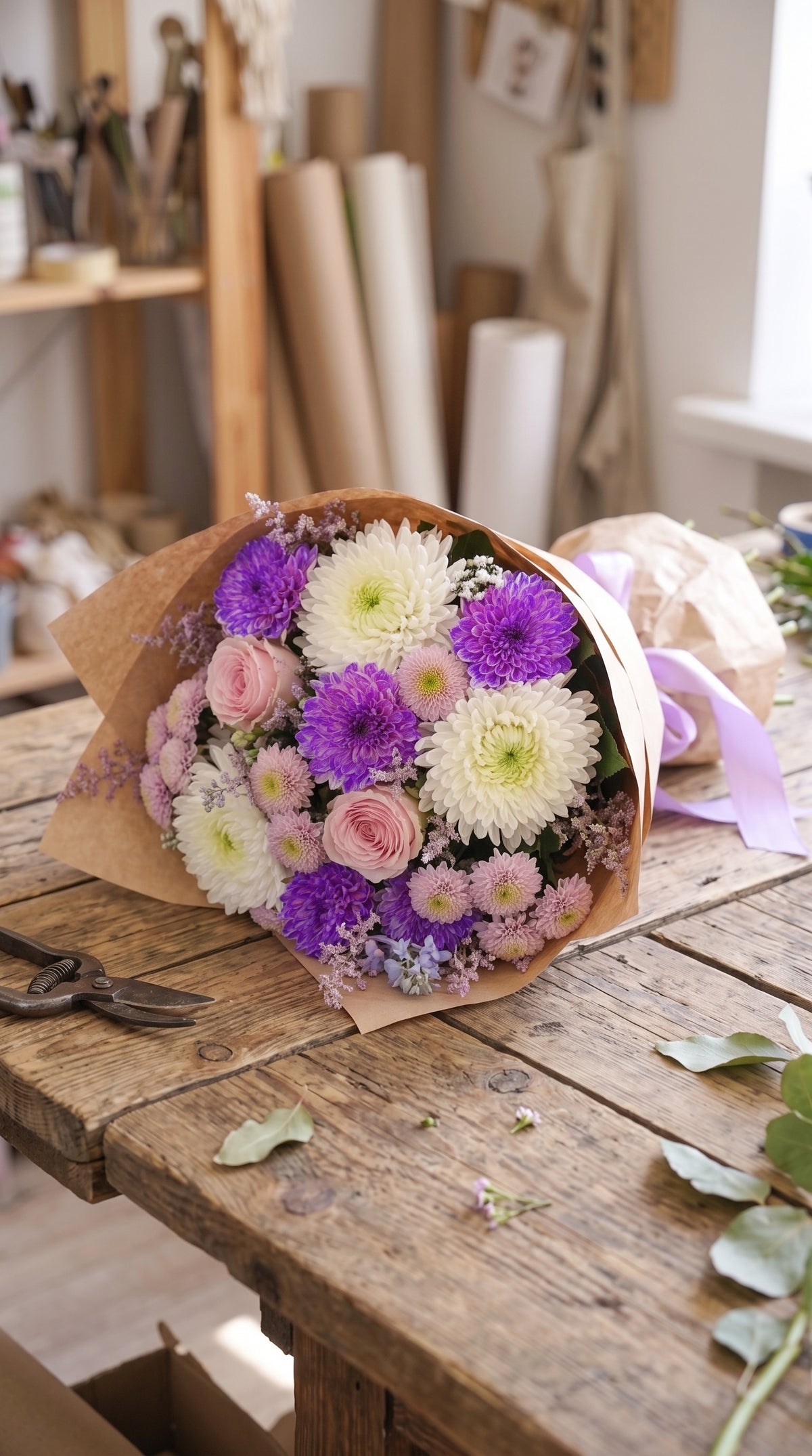 Lavender Rose Harmony  Pembe Gül & Anastasia & Krizantem Buketi
