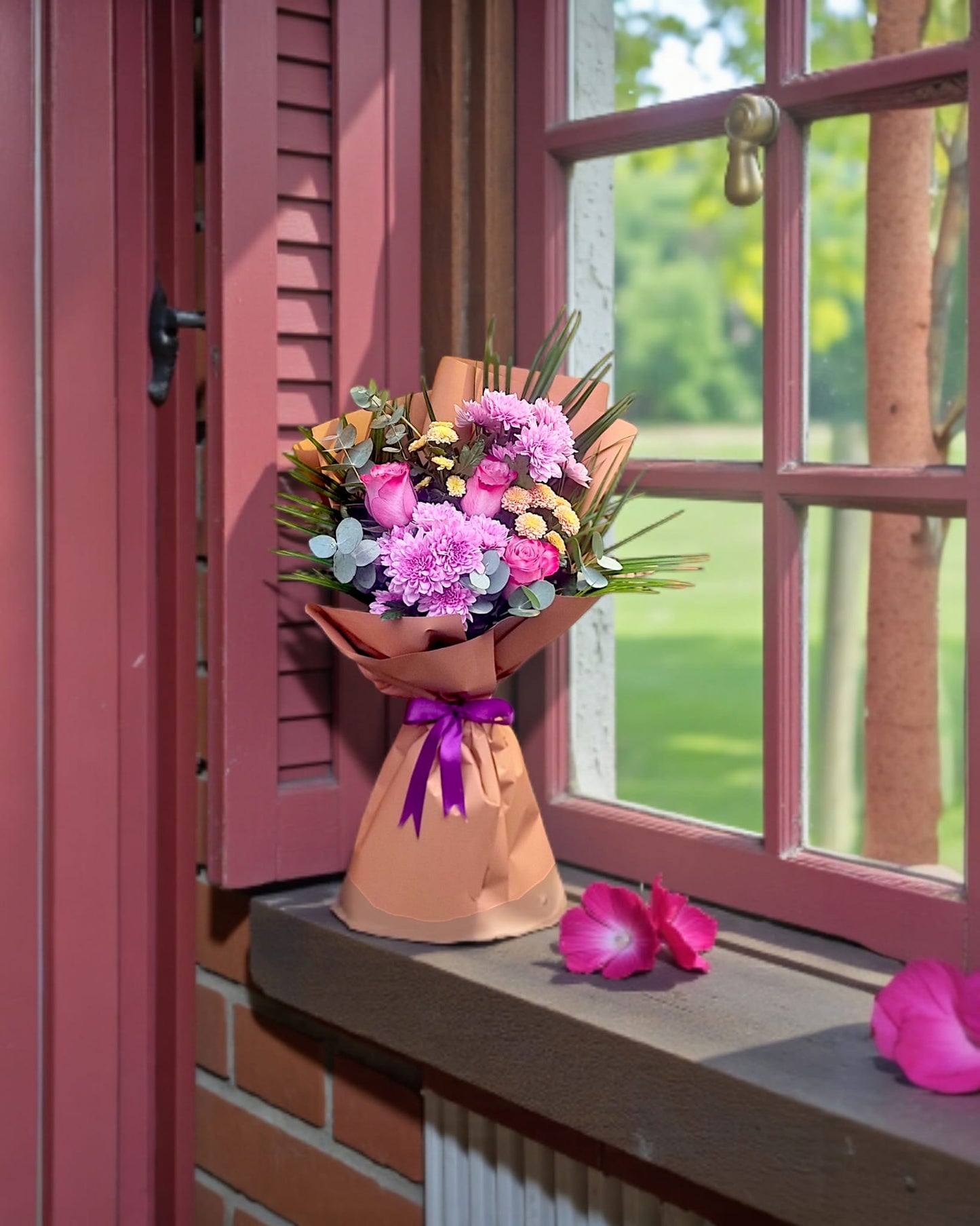 Plum Rose Harmony Krizantem&Gül Buketi