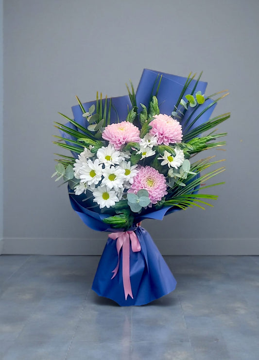 Blue Pastel Daisy & Chrysanthemum Bouquet