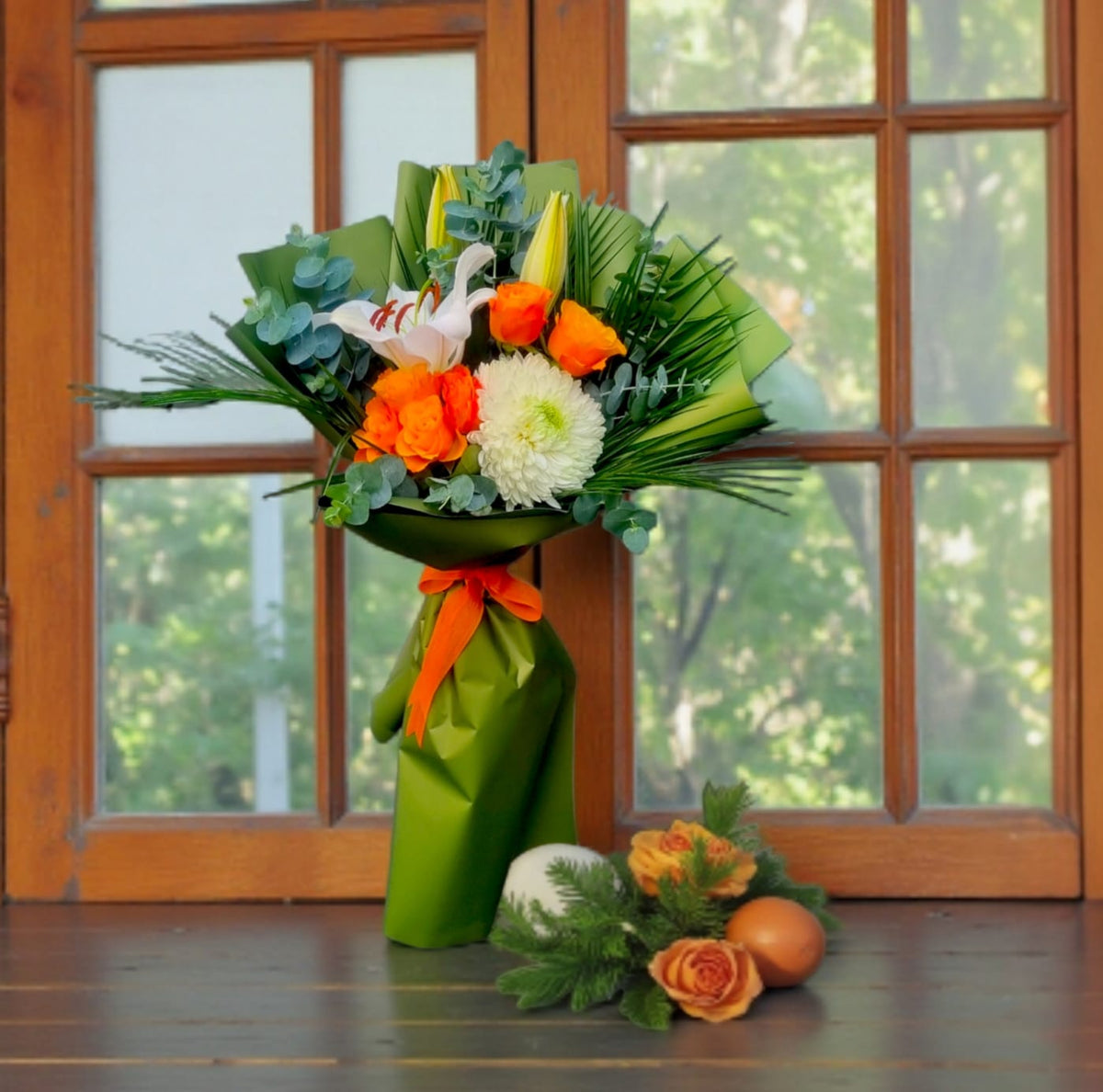 Citrus Garden Elegance Beyaz Anastasia&Turuncu Gül Buketi - Çiçeklendir