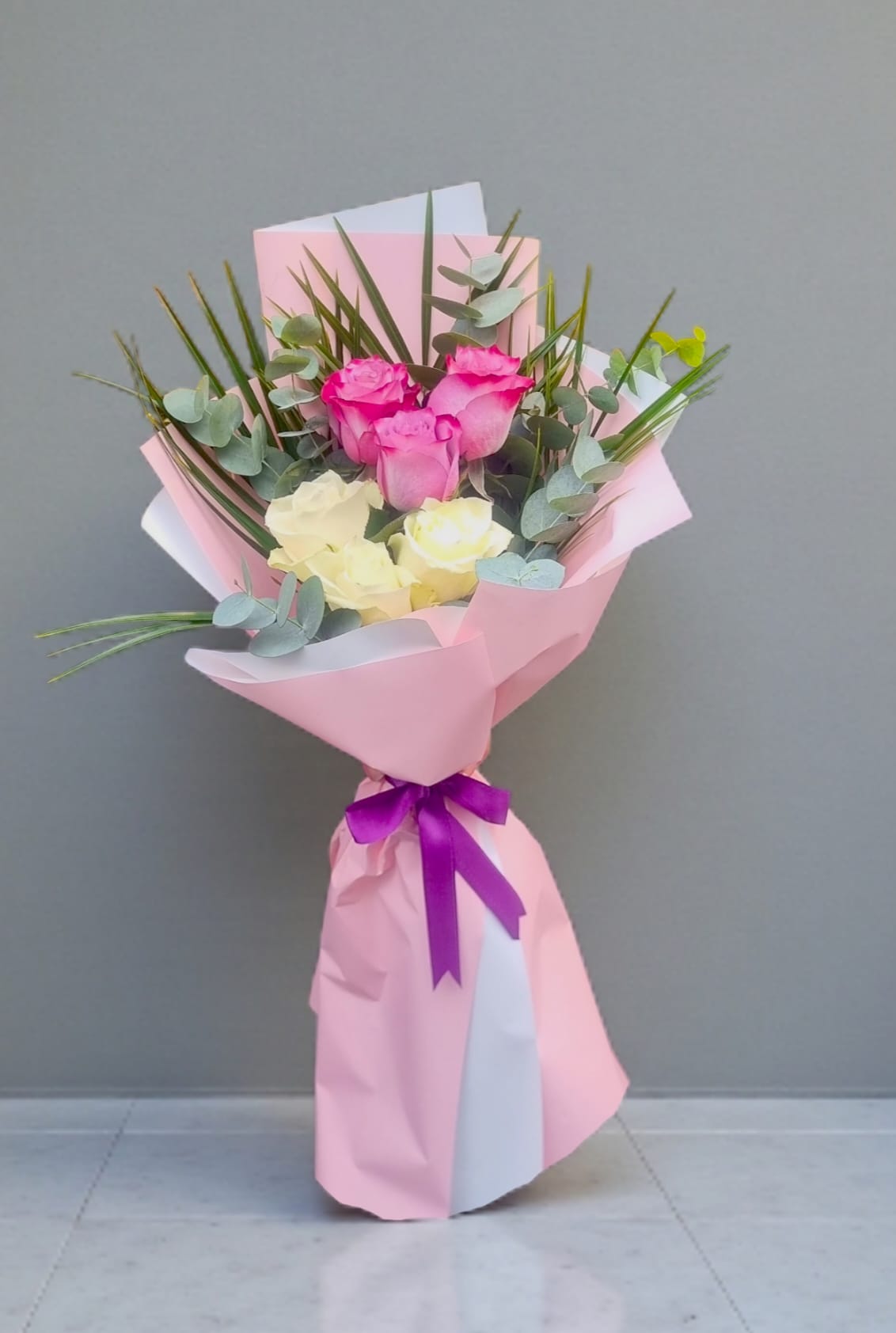 Pastel Grace Bouquet  Beyaz&Lila Gül Buketi