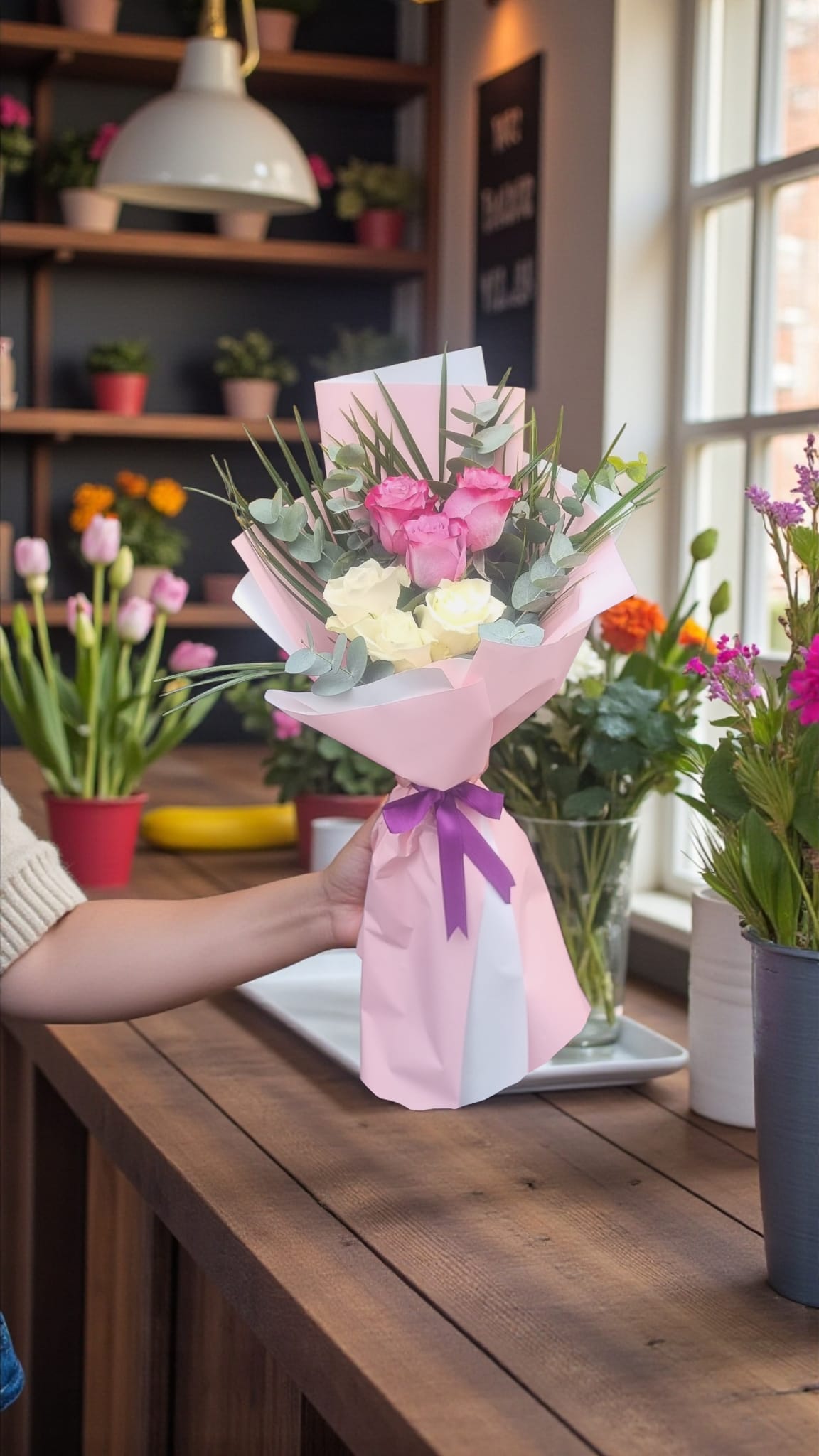 Pastel Grace Bouquet  Beyaz&Lila Gül Buketi