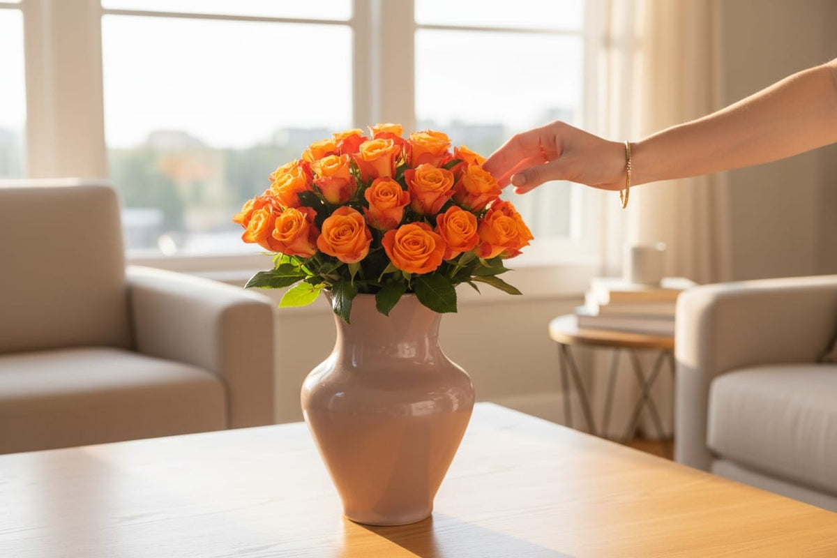 Amber Glow Roses   Vazoda Turuncu Gül Işıltısı