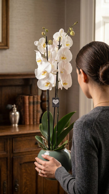 Pure Elegance Orchid Modern Cam Vazoda Çift Dallı Beyaz Orkide Zarafeti