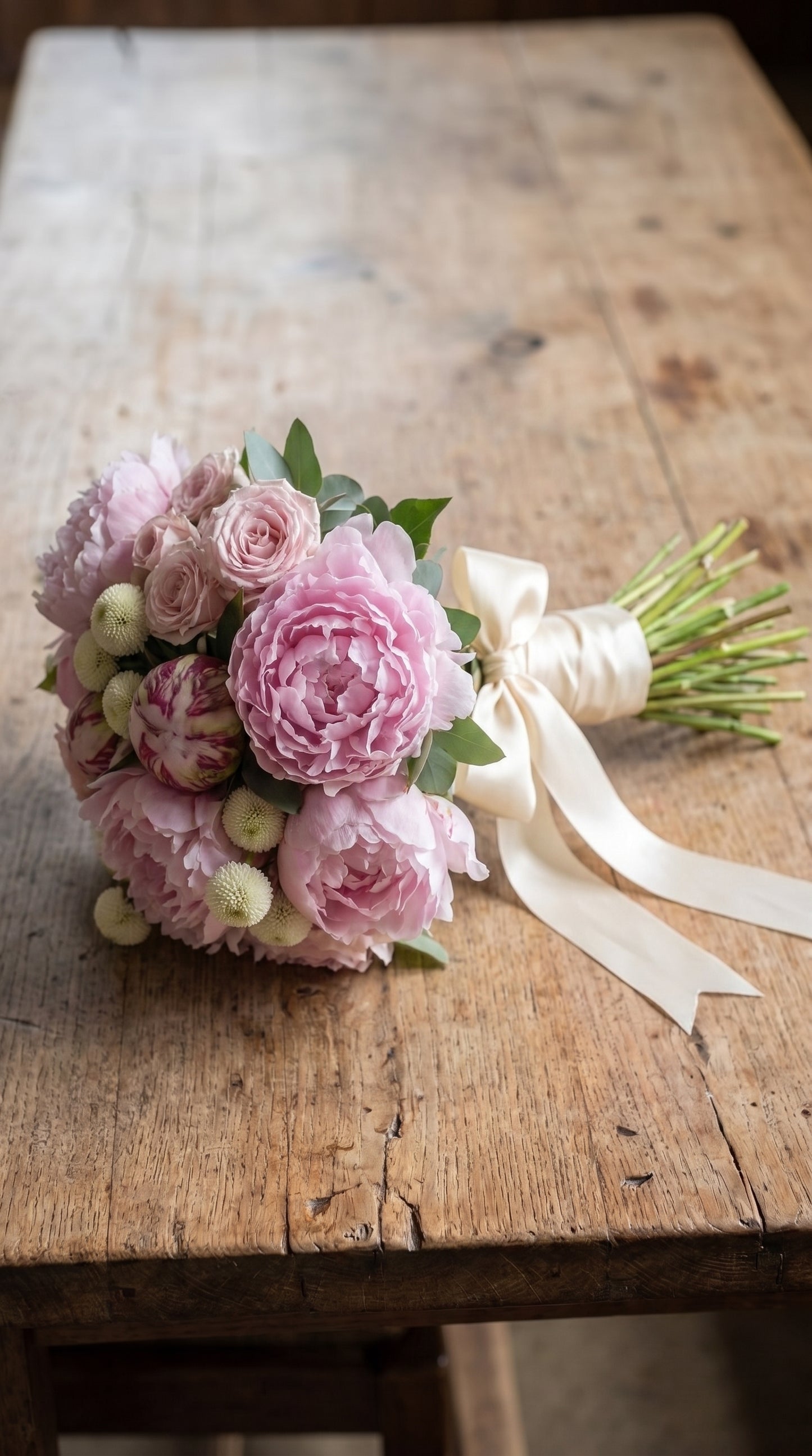 Royal Peony Romance  Premium Şakayık,Gül ve Krizantem Gelin Buketi