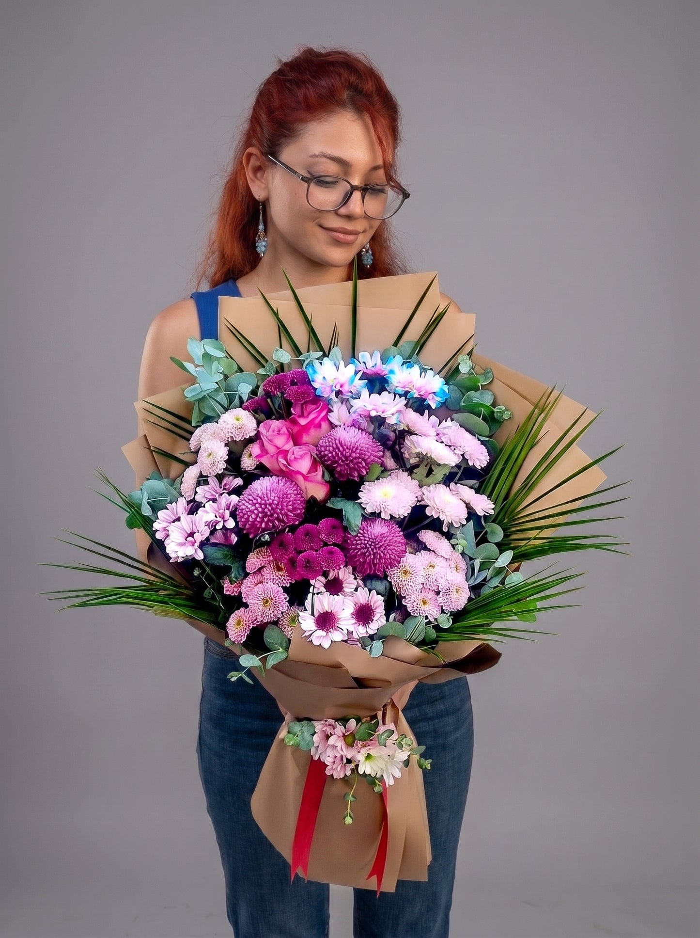 Royal Pastel Symphony  Premium Lila Gül ve Anastasia Krizantem Buketi