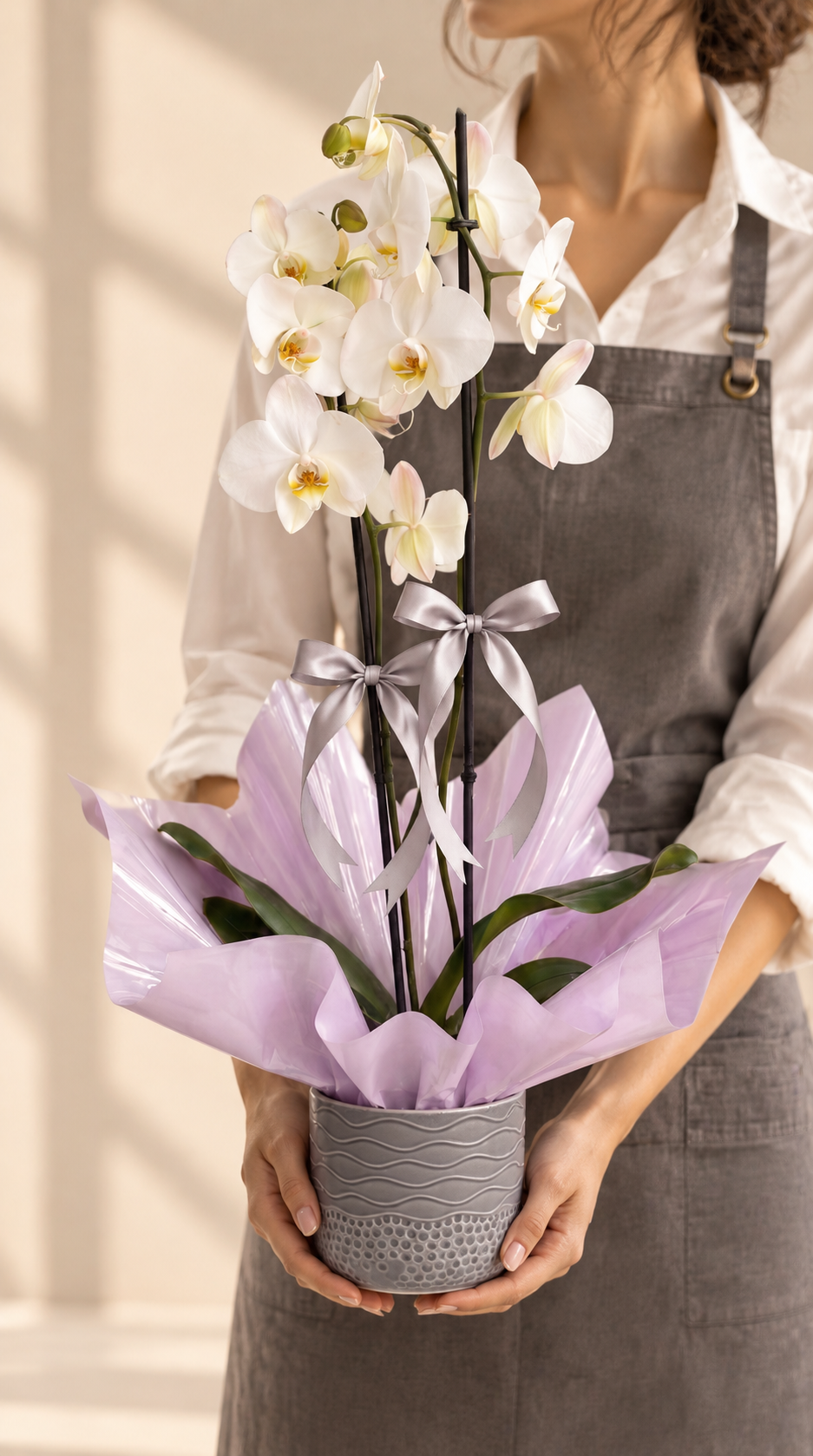 Ivory Lilac Elegance Çift Dallı Beyaz Orkide