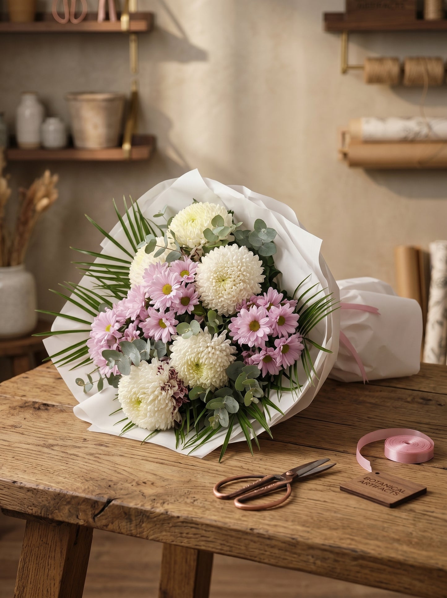 Pure Blush Serenity  Anastasia Krizantem ve Papatya Buketi
