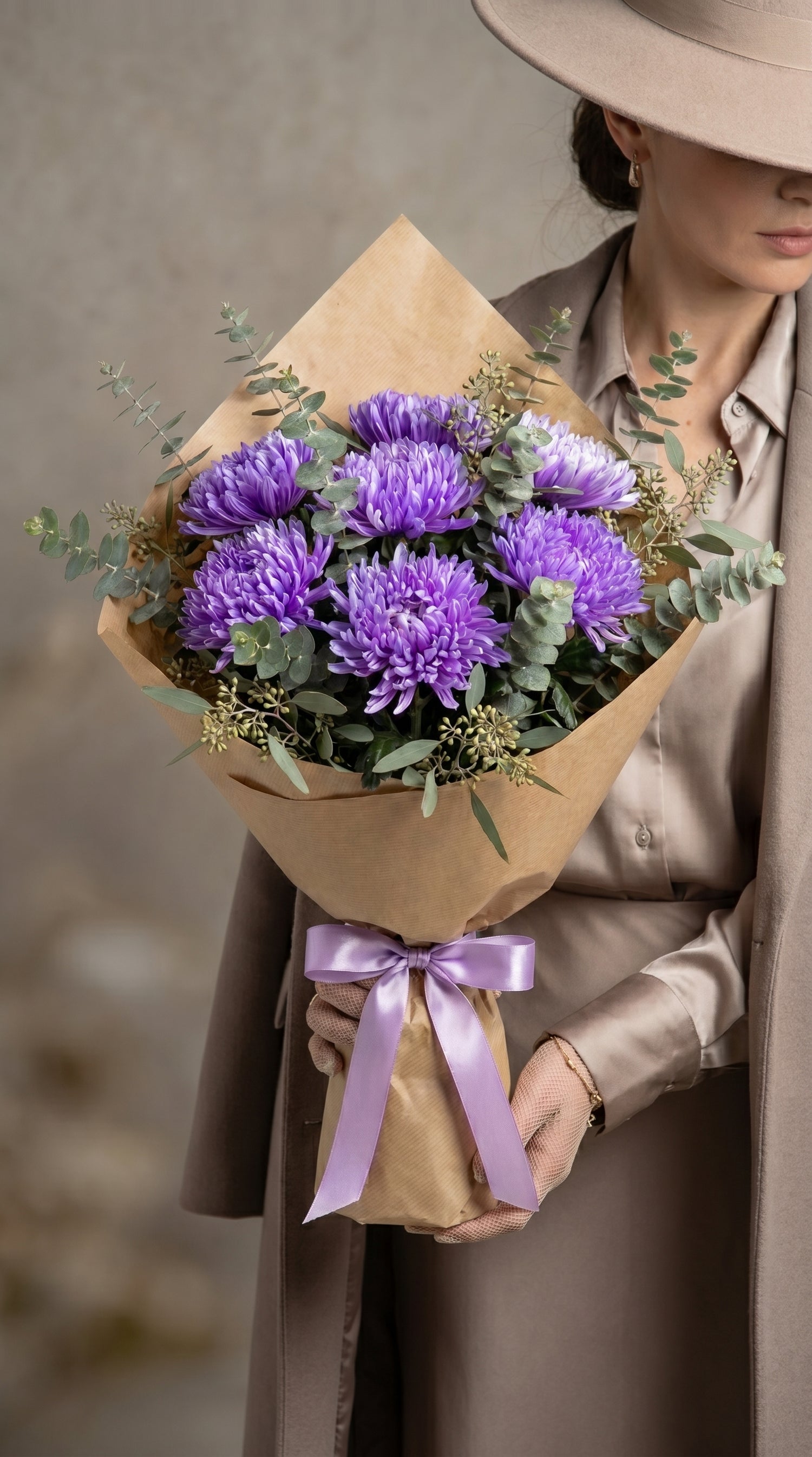 Lavender Majesty  Lila Anastasia Krizantem Buketi