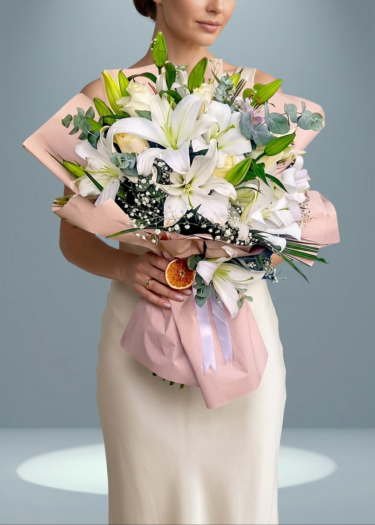 White Elegance Lilyum & Beyaz Gül Buketi