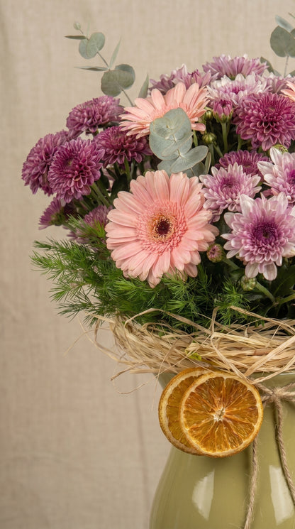 Peach Garden Harmony | Gerbera ve Krizantem | Vazolu Aranjman