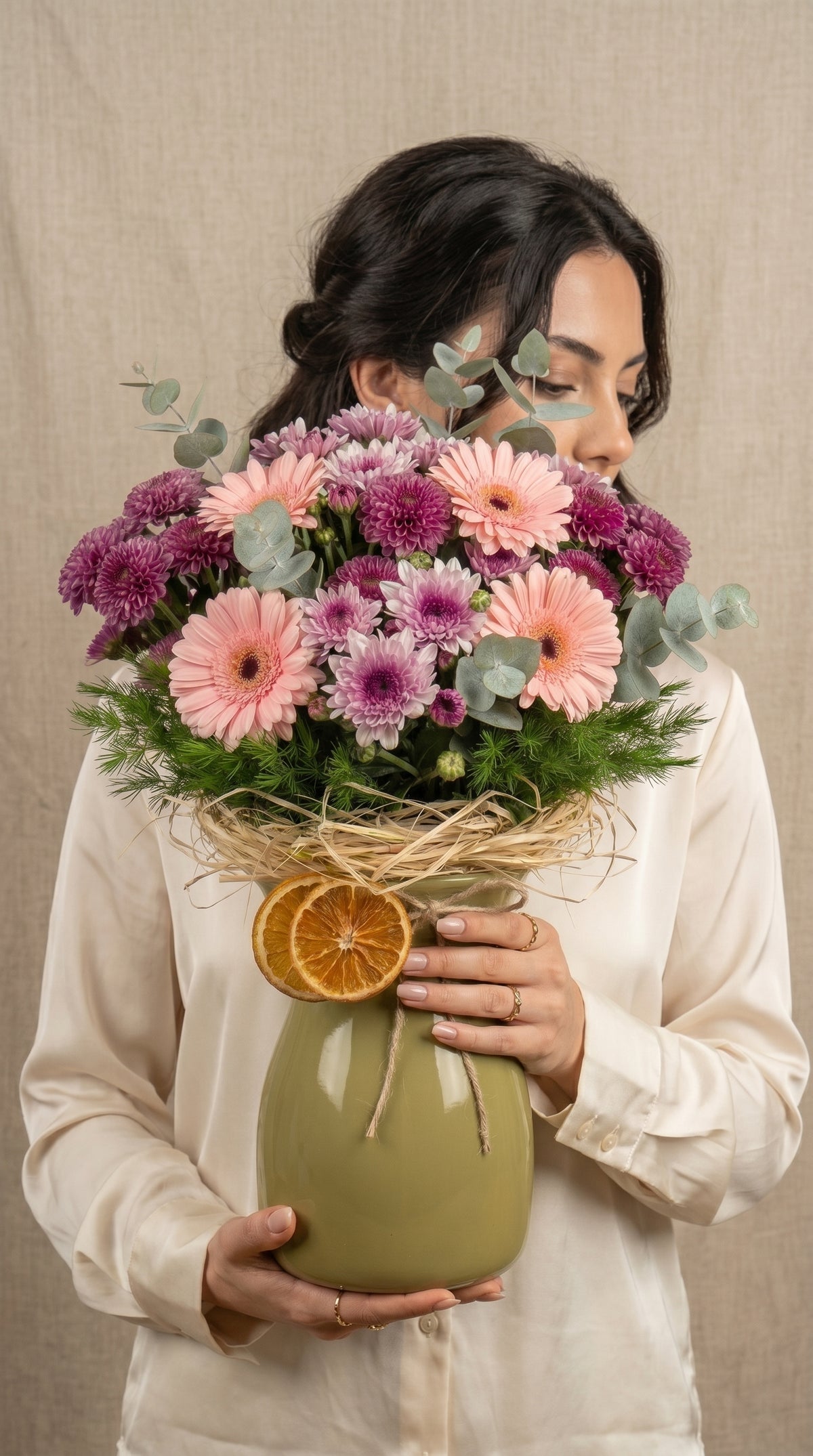 Peach Garden Harmony | Gerbera ve Krizantem | Vazolu Aranjman