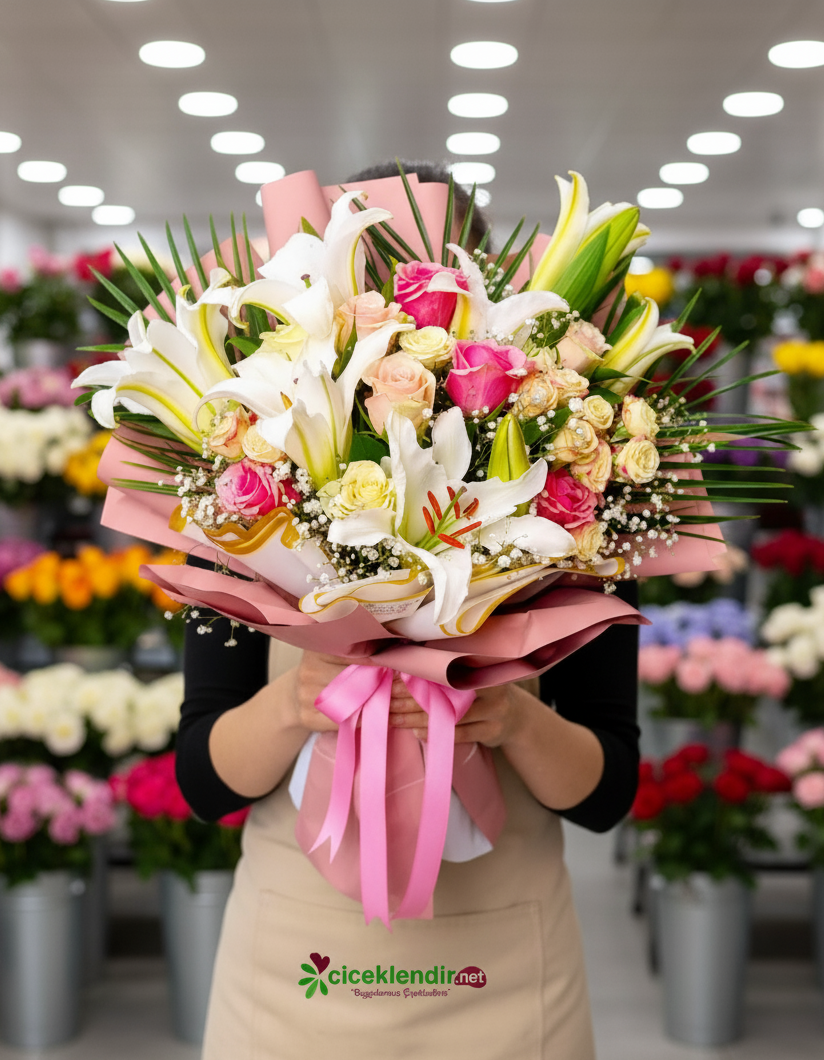 Eternal Grace  Sonsuz Zarafet Lilyum ve Gül Buketi